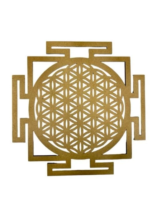 Plaque bois Fleur de vie Sri Yantra 15cm